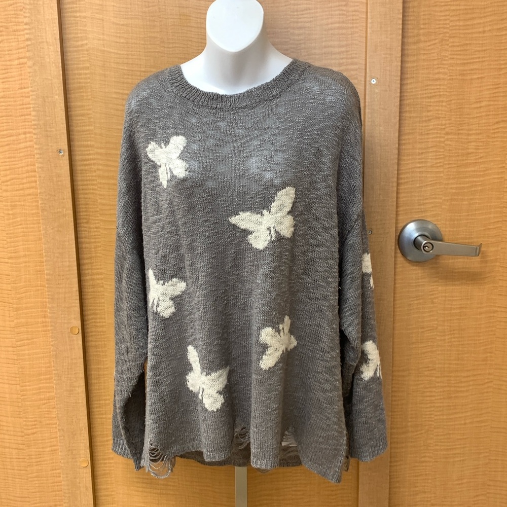 Gray Butterfly Knit Sweater